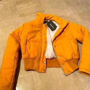 Mustard Puffer Cropped Jacket Tag On